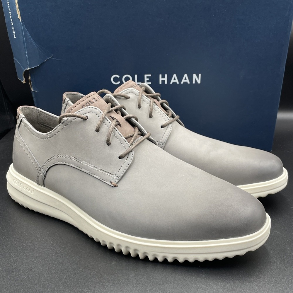 NEW Cole Haan Grand+ Plain Toe Leather Oxford Shoes C39823 Grey Mens Size 11.5 M